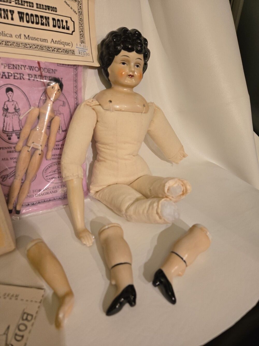 17" Porcelain Doll #5, Penny Wooden, Antique Bisque, Patterns, Doll Making Lot - Picture 2 of 12